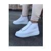 WG032 Beyaz Bağcıklı Sneakers  Yarım Bilek Bot