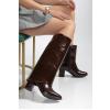 Wila Kahverengi Parlak Topuklu Tak Çıkar Çizme